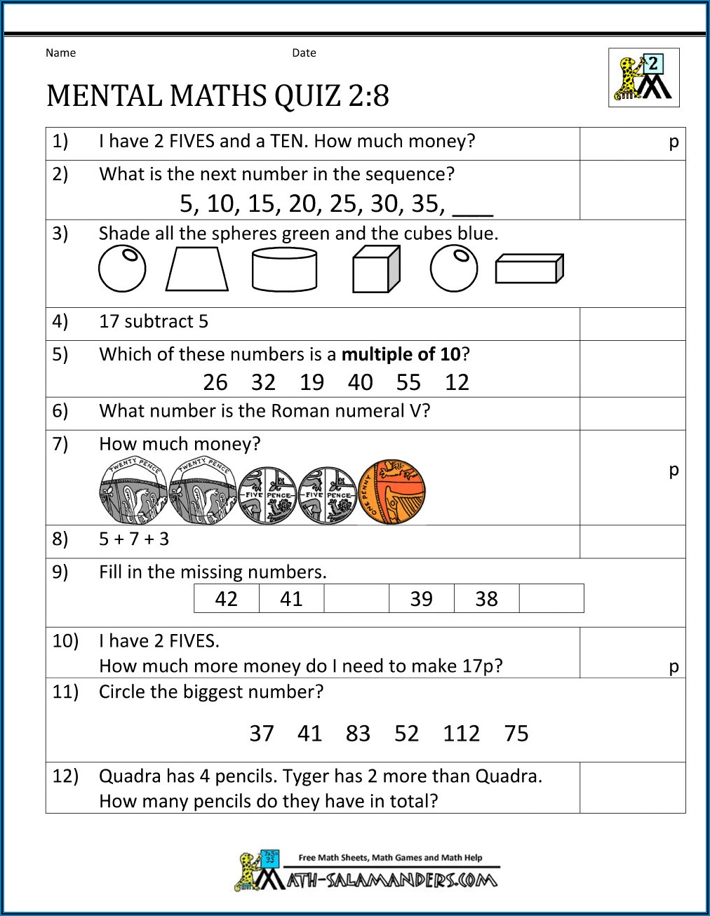 Free Online Math Worksheets For Grade 5