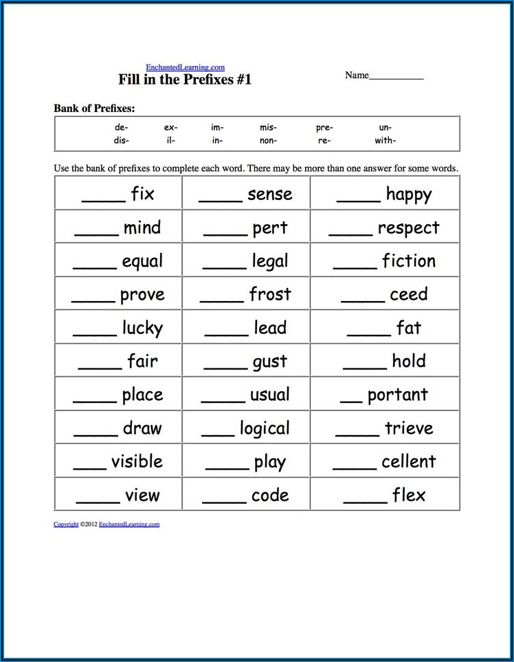 Free Worksheets On Prefixes And Suffixes For 5th Grade