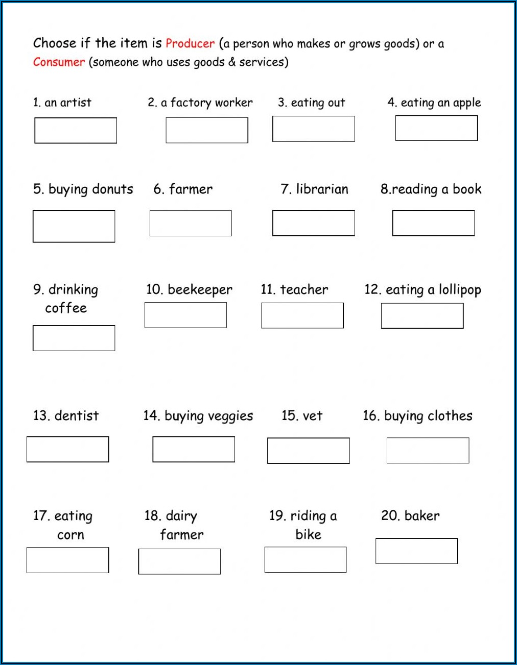 Goods And Services Worksheet 2nd Grade Pdf