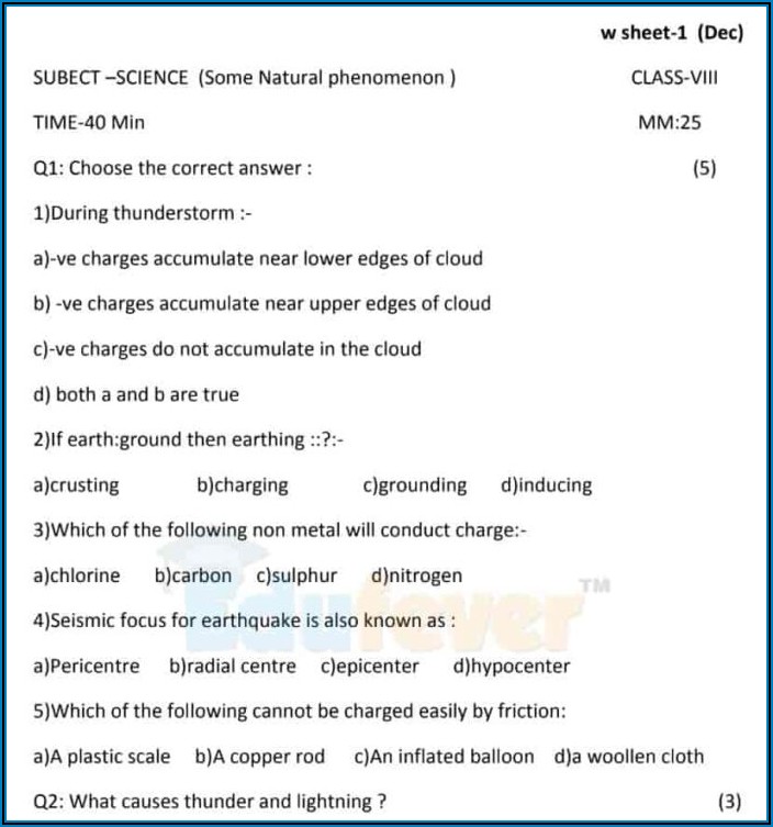 Grade 7 Science Worksheets With Answers