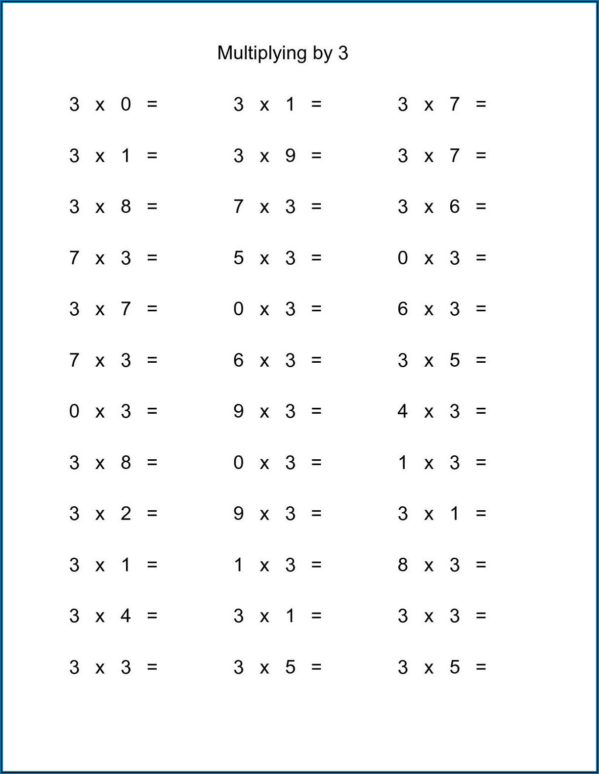Math Worksheets 3 Times Tables