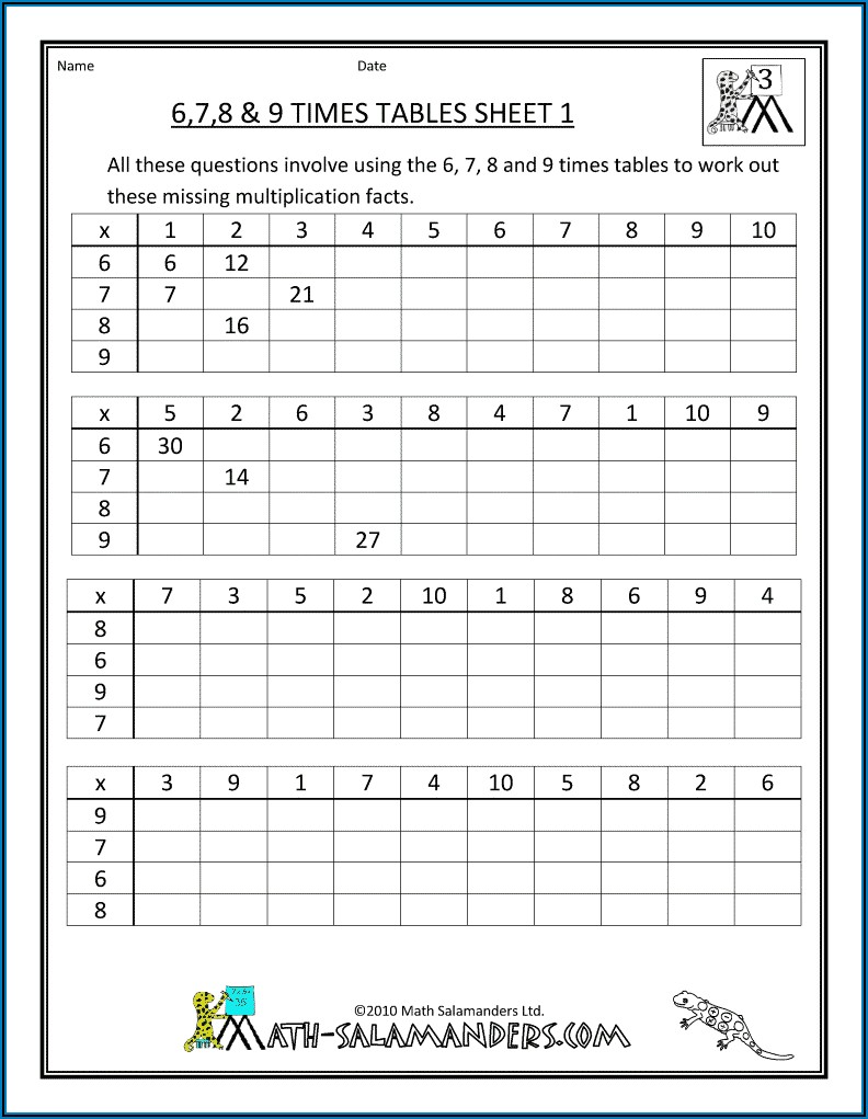Math Worksheets 7 Times Tables