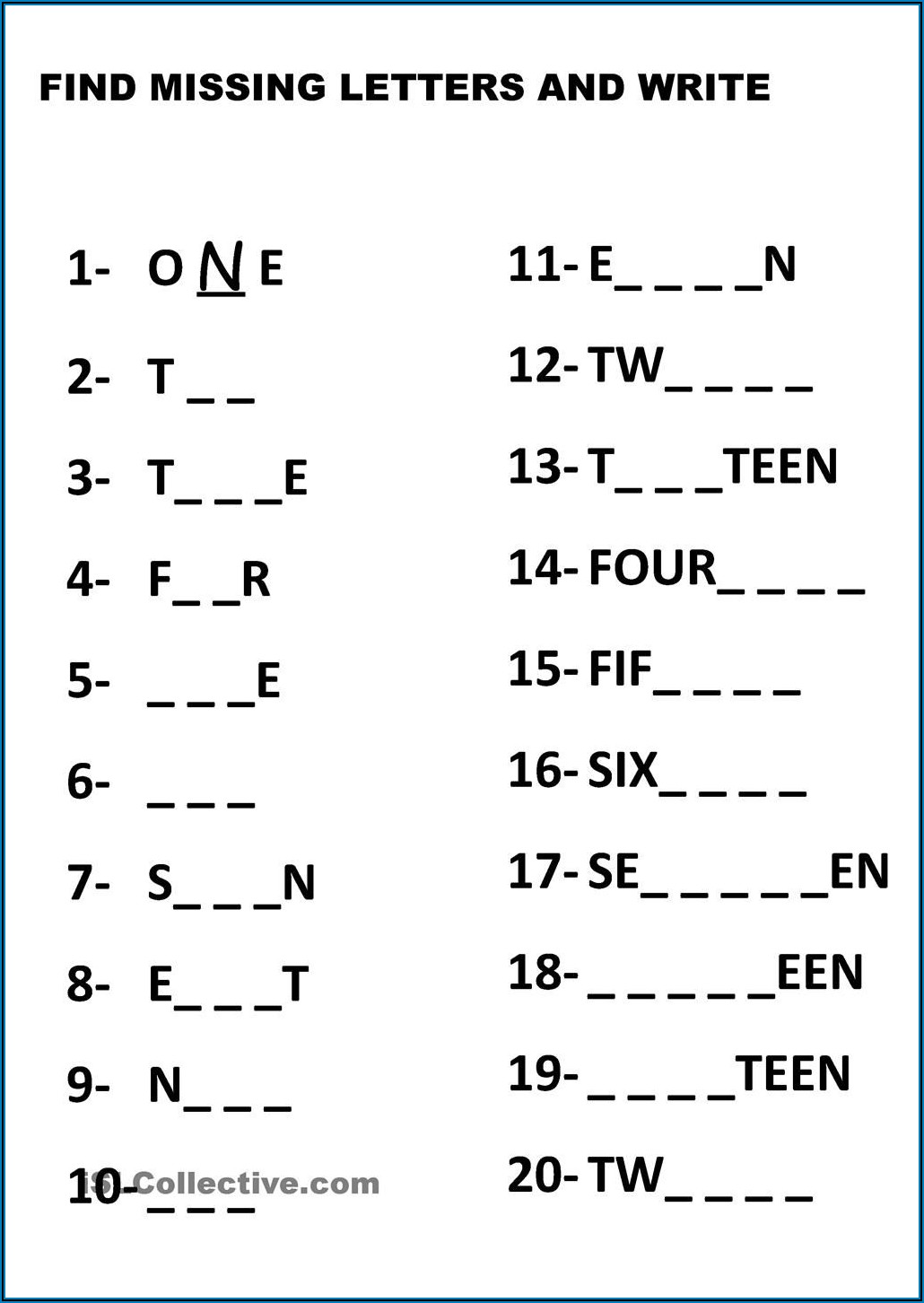 Math Worksheets For Kindergarten Number Words
