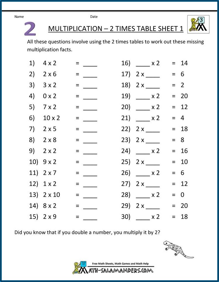 Math Worksheets Multiplication Tables