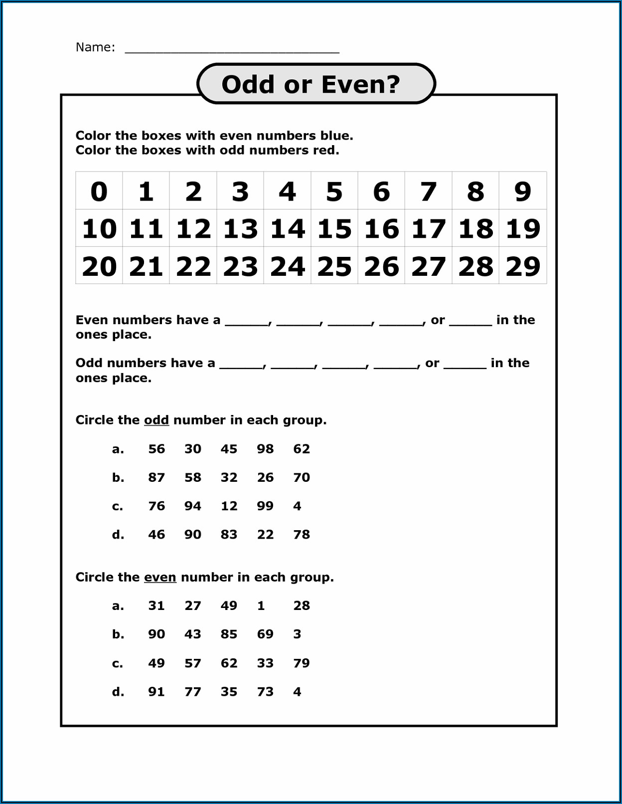 Odd And Even 3 Digit Numbers Worksheets