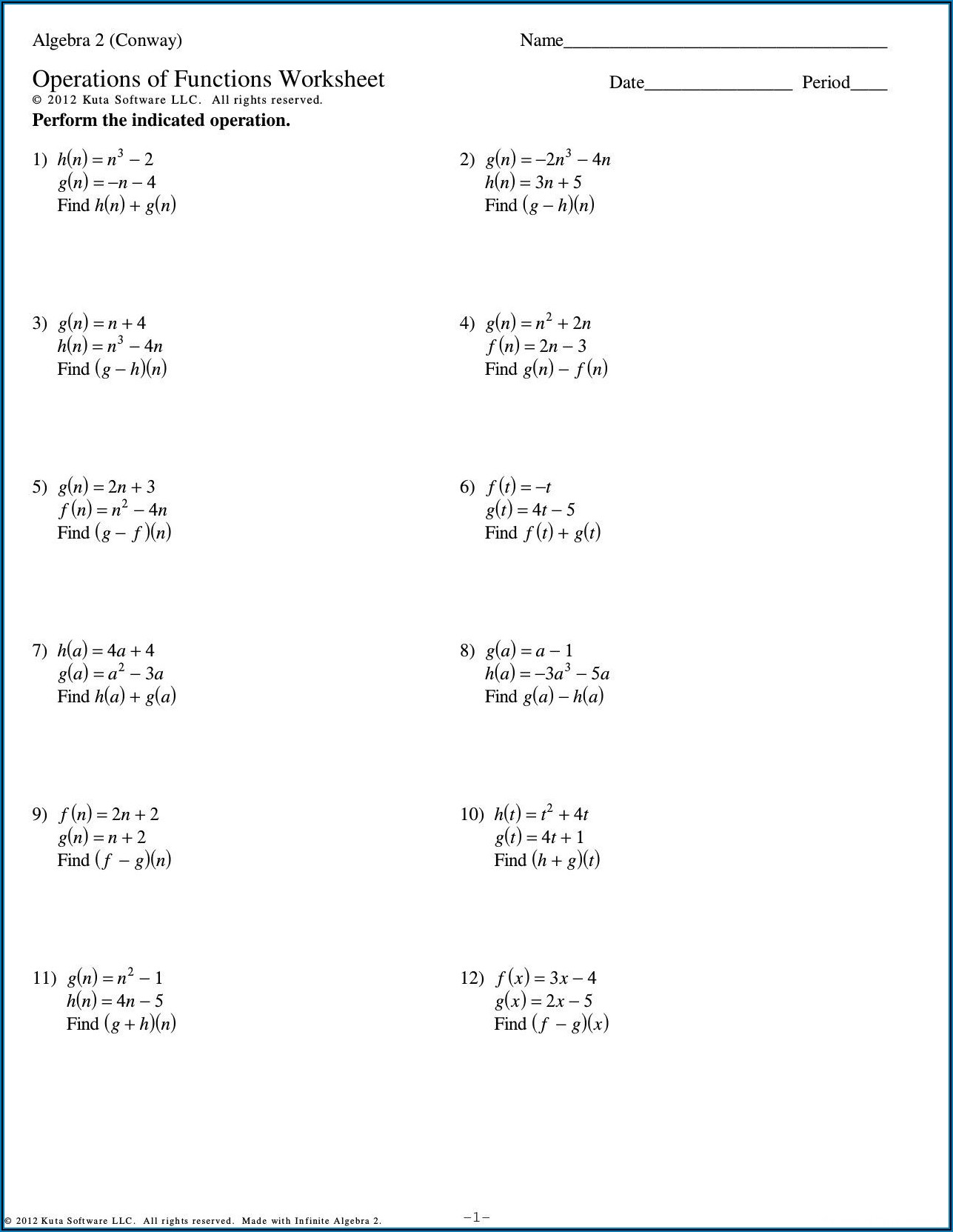 Order Of Operations Worksheet Kuta Algebra 2