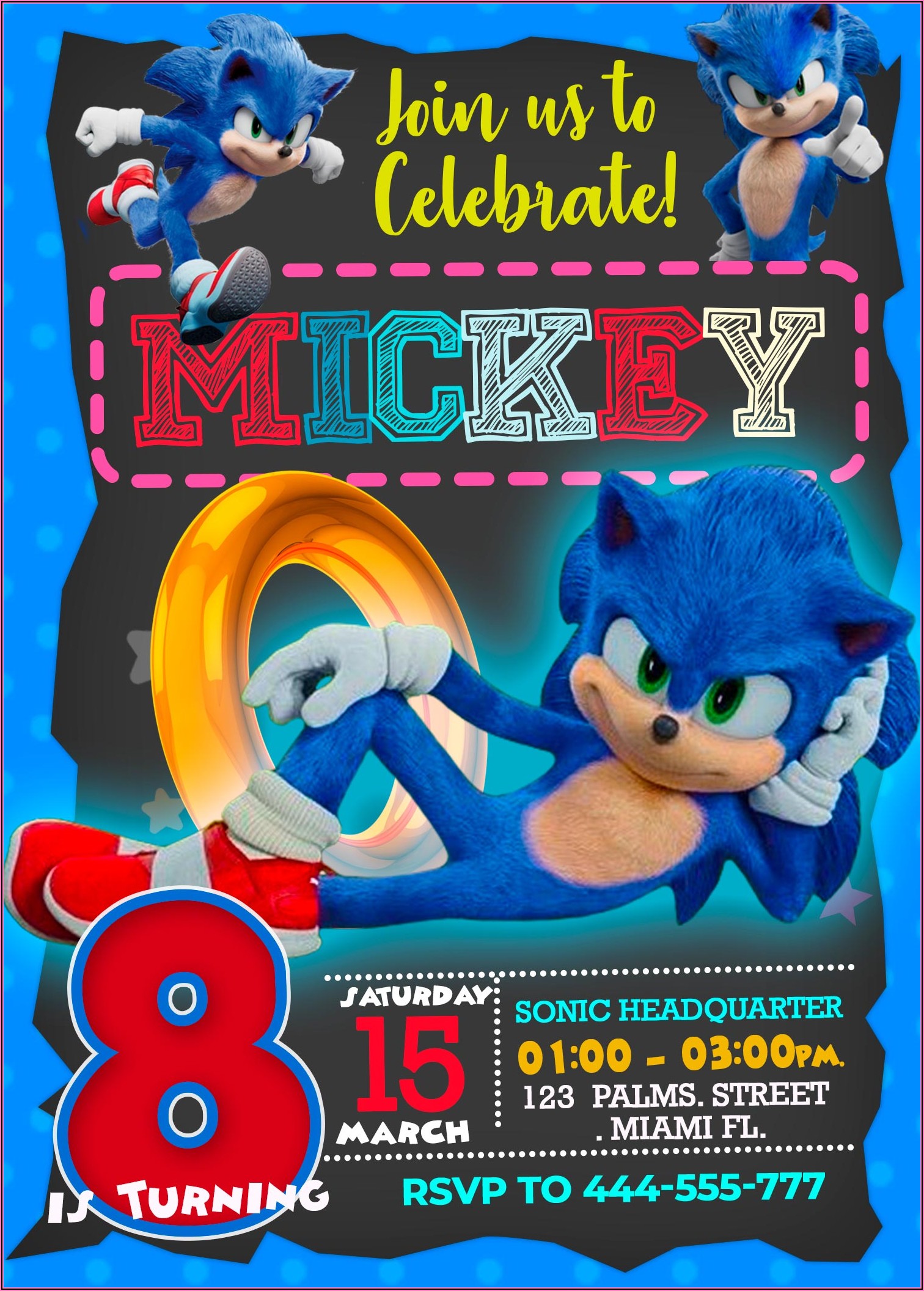 Personalized Sonic Birthday Invitations