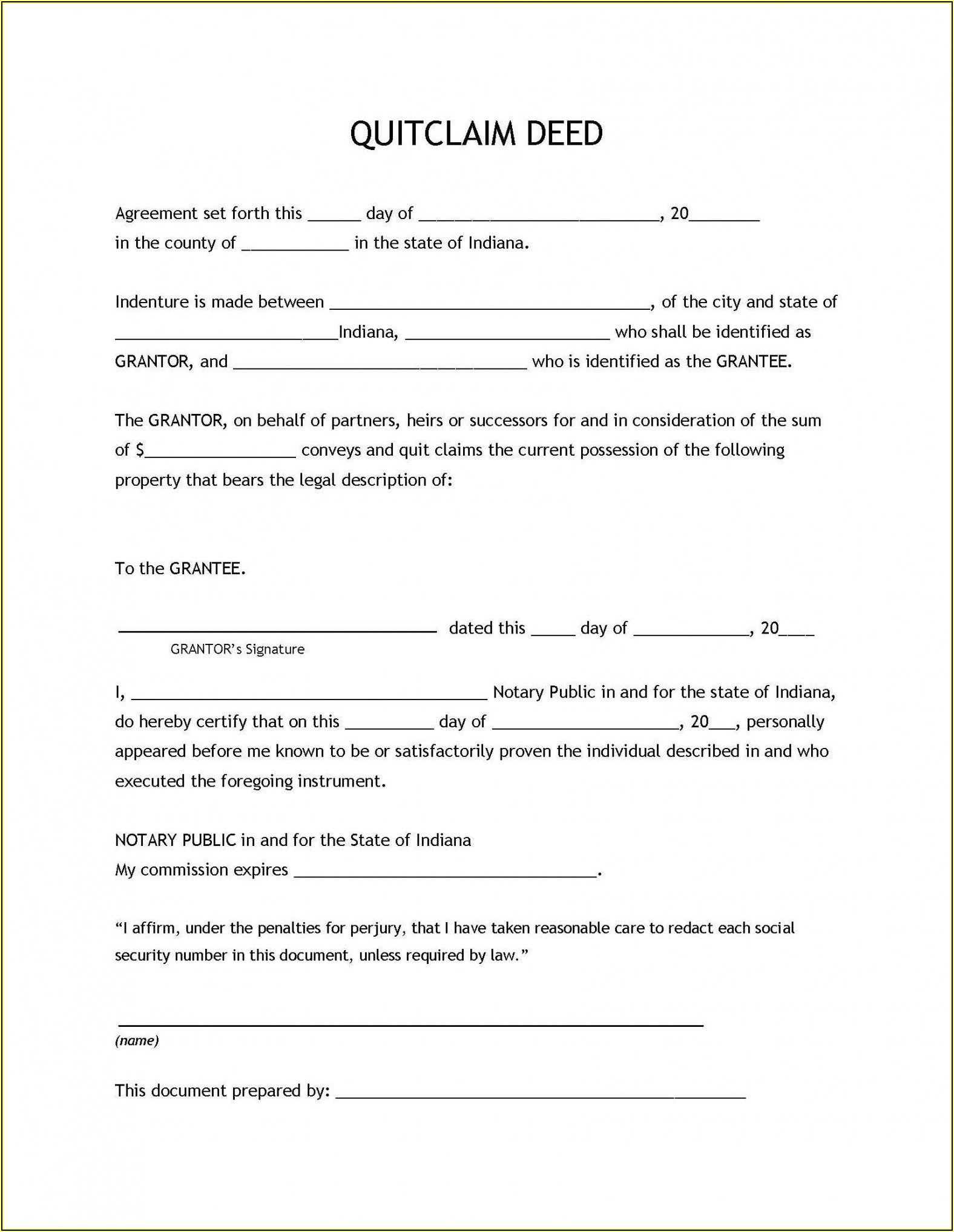 Printable Quit Claim Deed Form For Texas