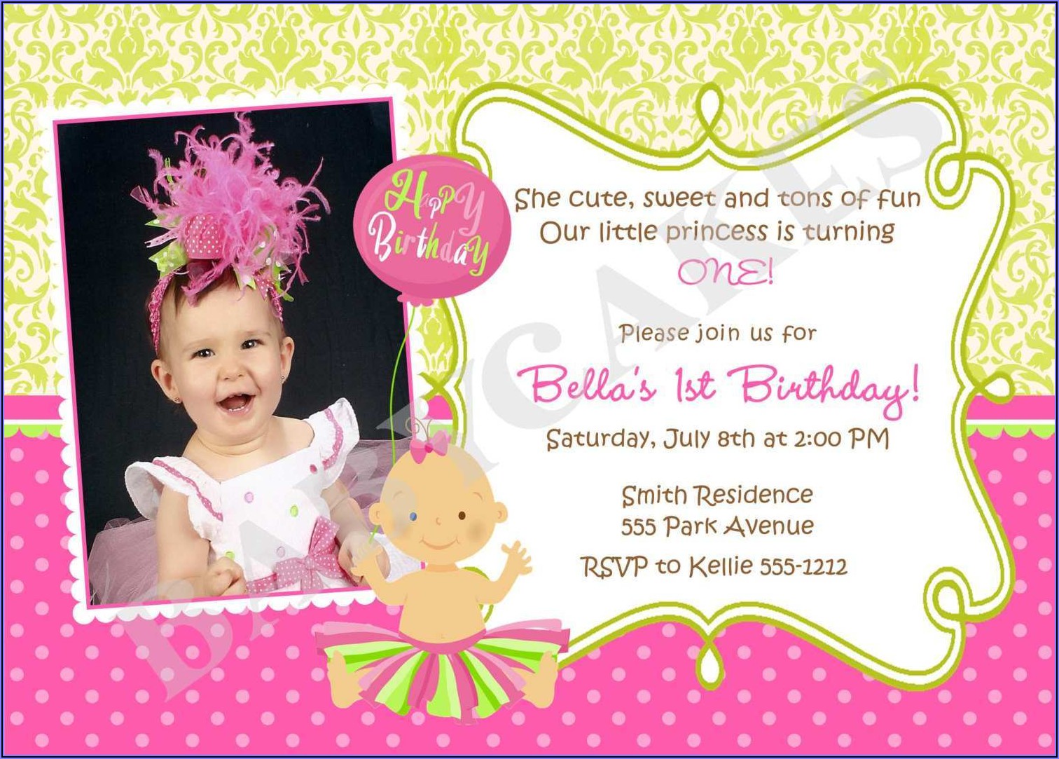 1st Birthday Invitation Card For Baby Girl Free Download