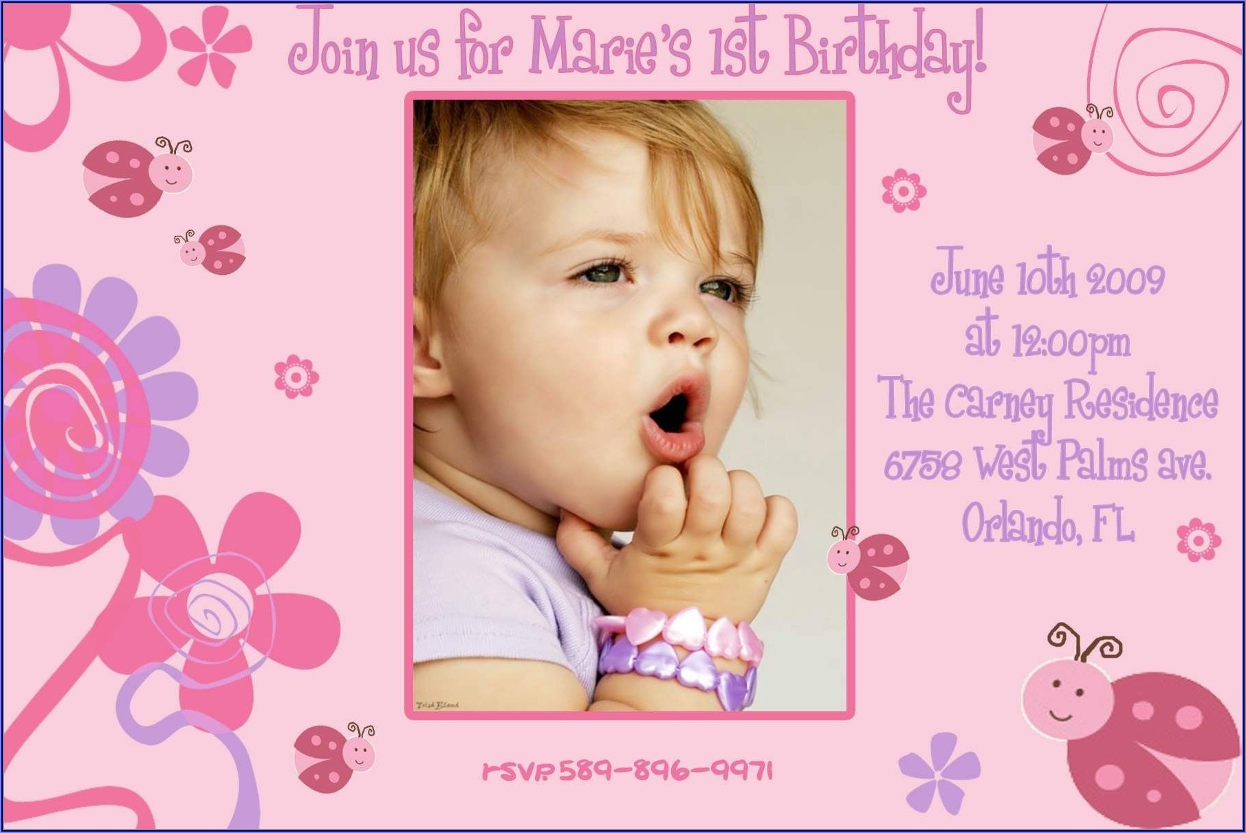 1st Birthday Invitation For Baby Girl Template