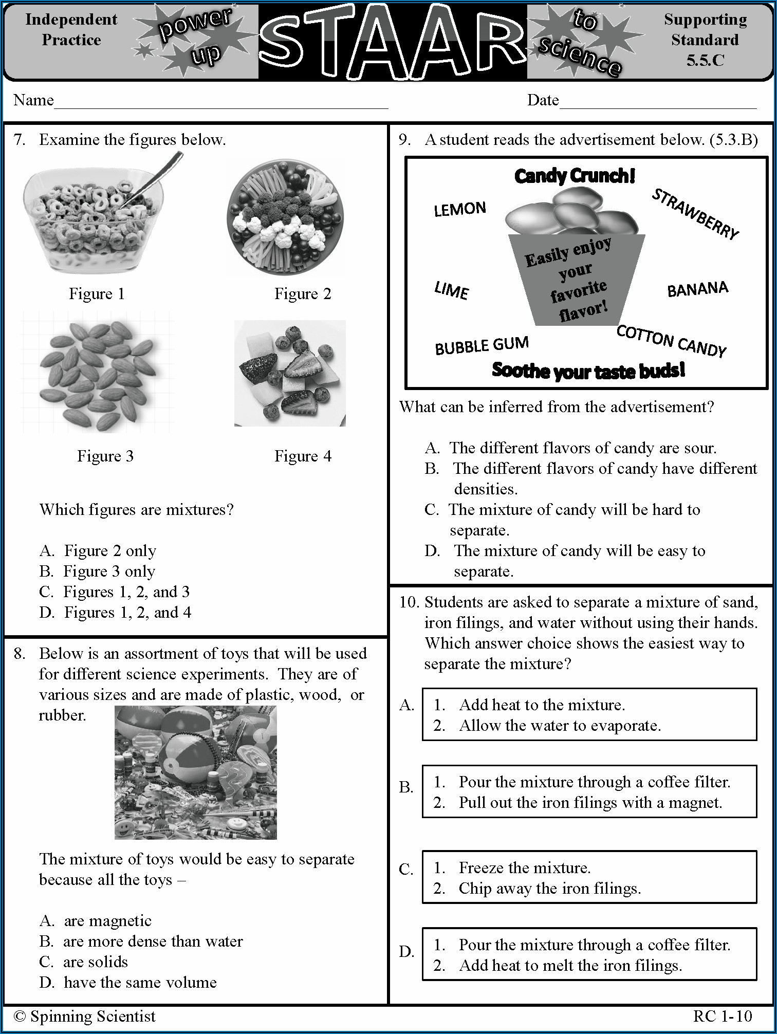 5th Grade Science Test Prep Worksheets