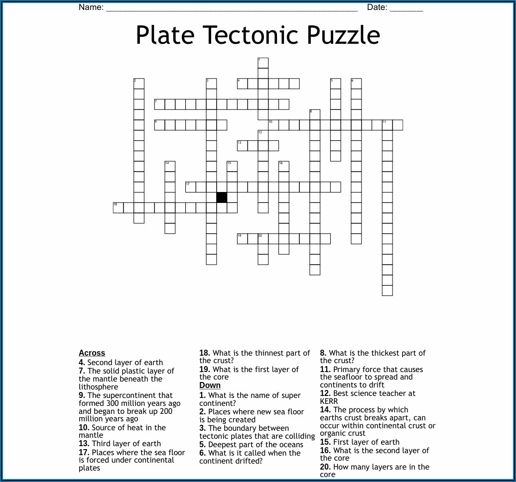 A Plate Tectonics Puzzle Worksheet