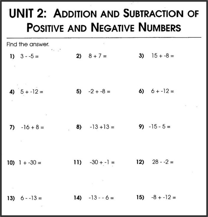 Adding Subtracting Negative Numbers Worksheet Pdf
