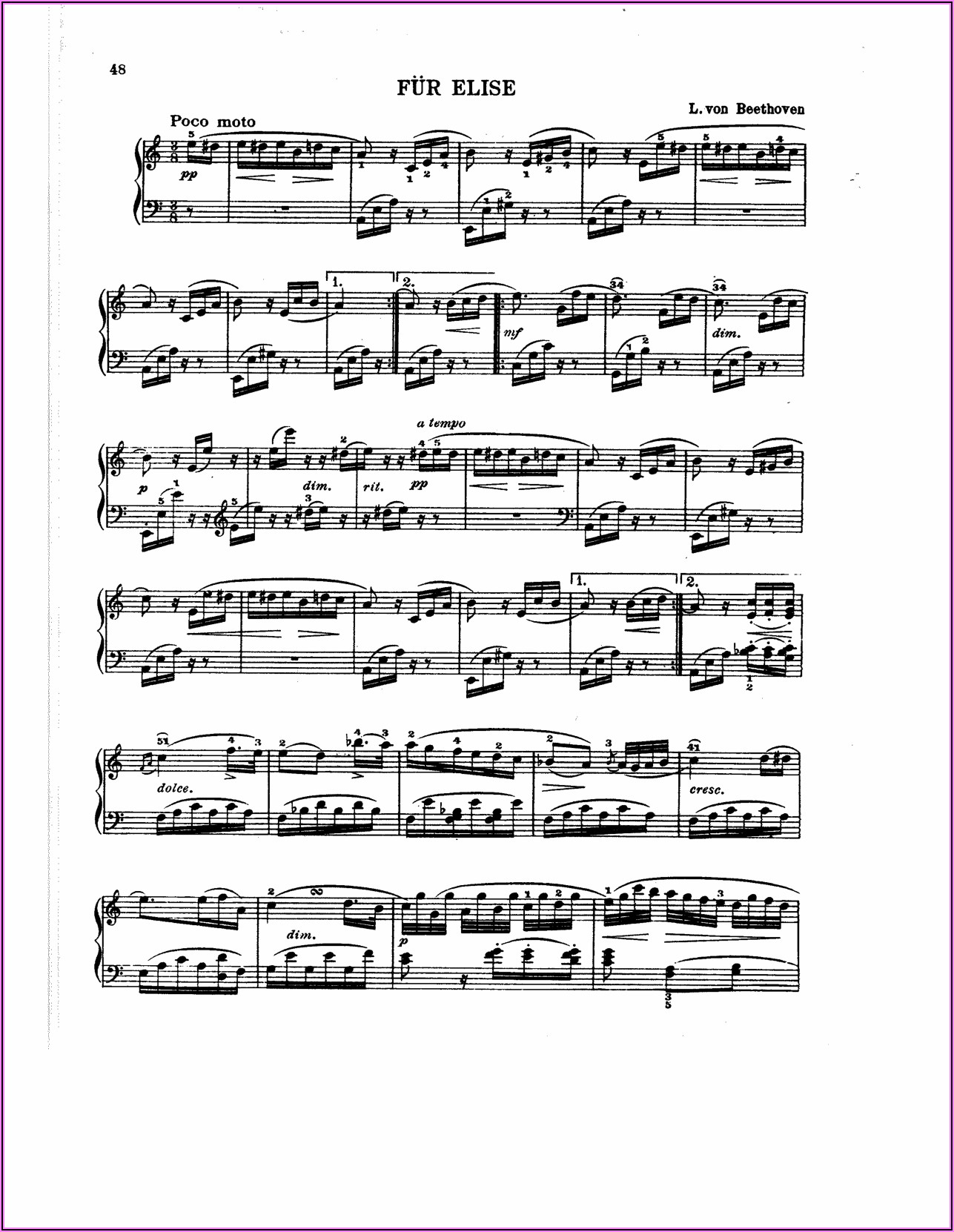 Beethoven Fur Elise Piano Notes With Letters