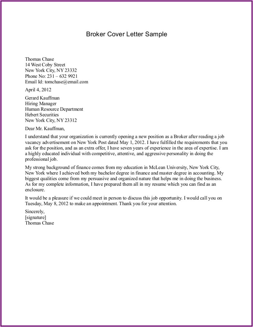 Broker Of Record Letter Example