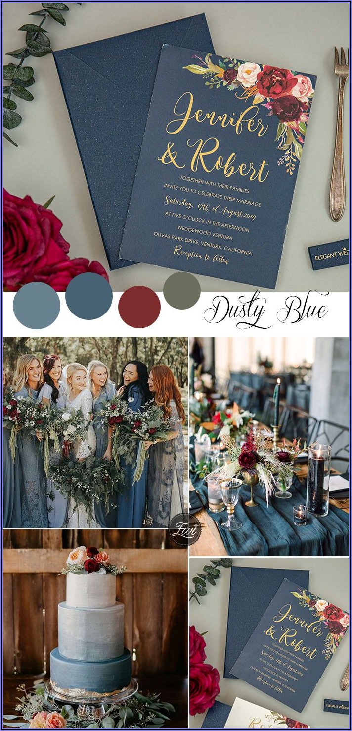 Burgundy And Navy Blue Wedding Invitations
