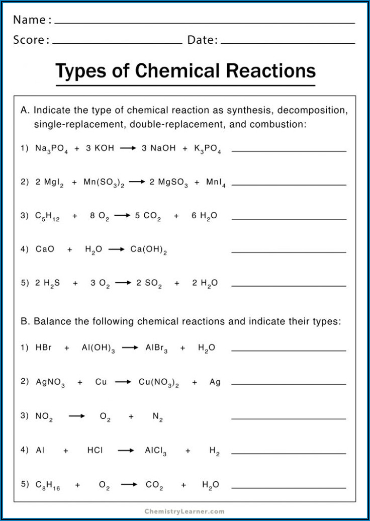 Chemical Word Equations Worksheet Answers
