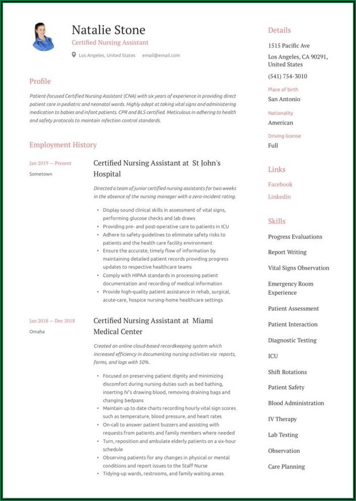Example Resume For Nursing Aide