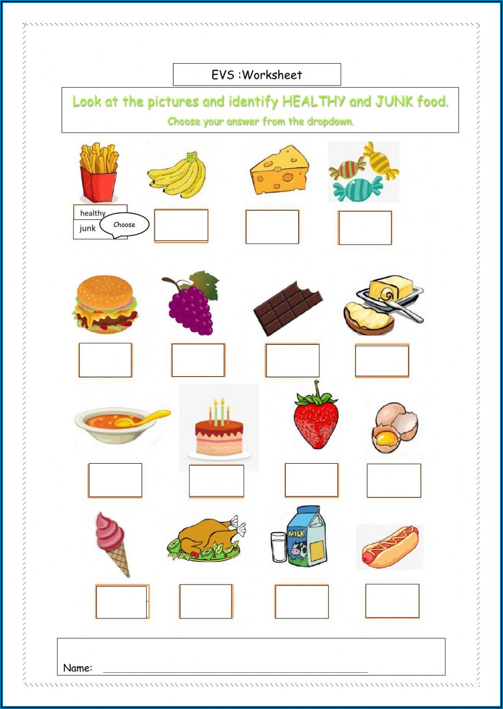 Fast Food Worksheet For Kindergarten