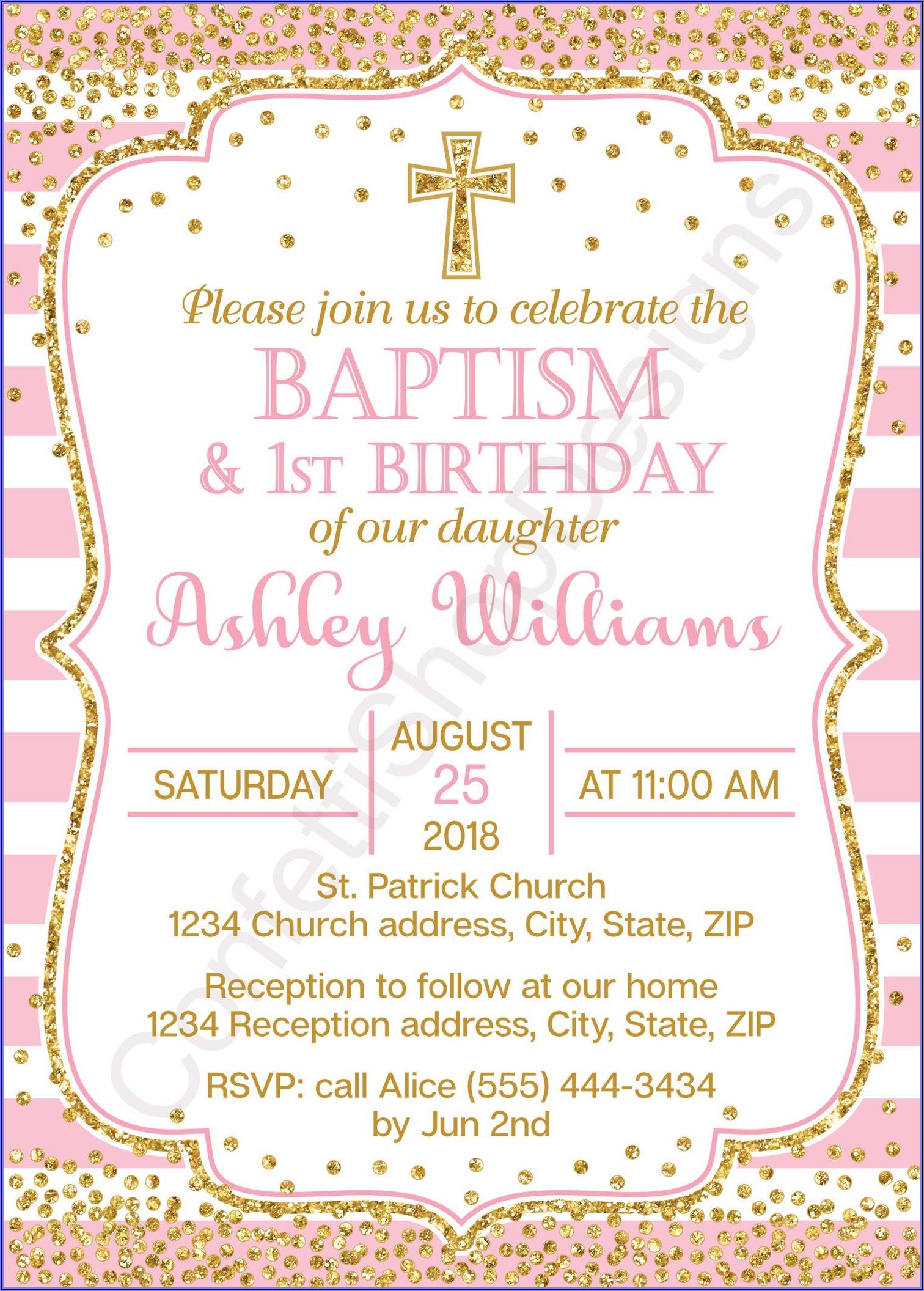 First Birthday Invitation Girl Pink And Gold