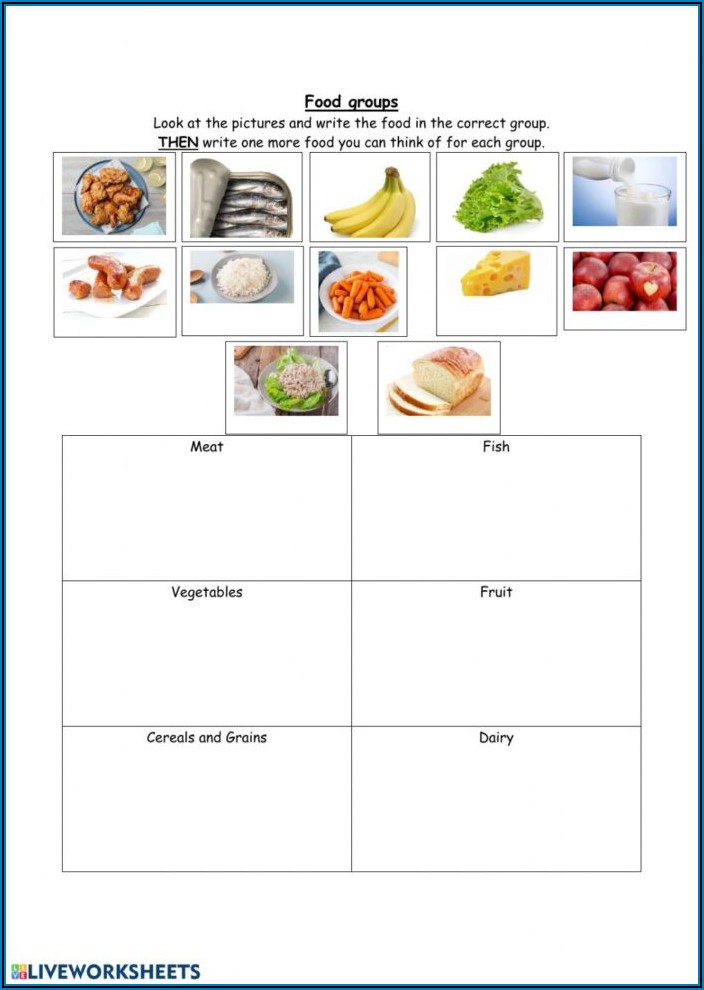 Food Groups Worksheet For Kindergarten