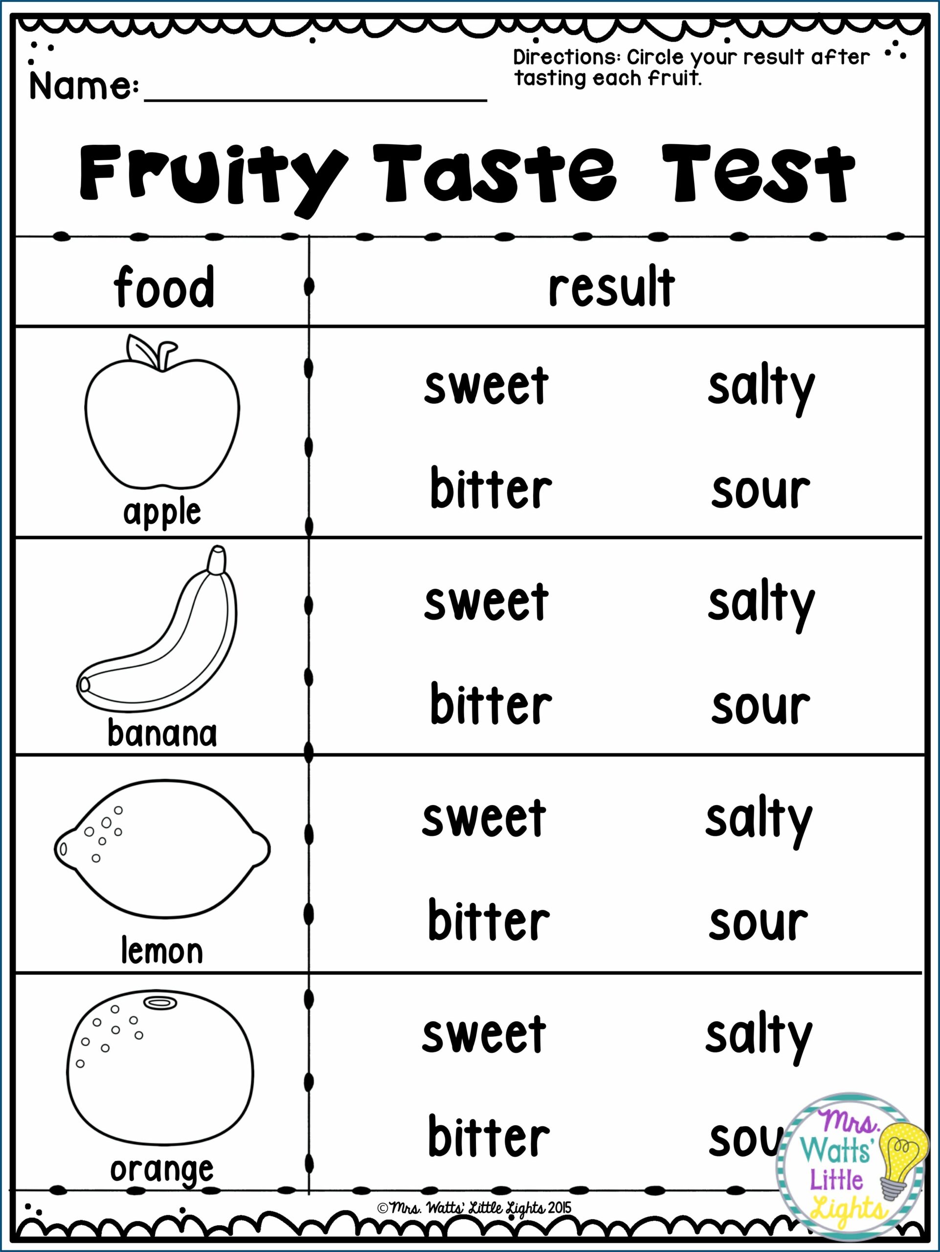 Food Taste Worksheet For Kindergarten