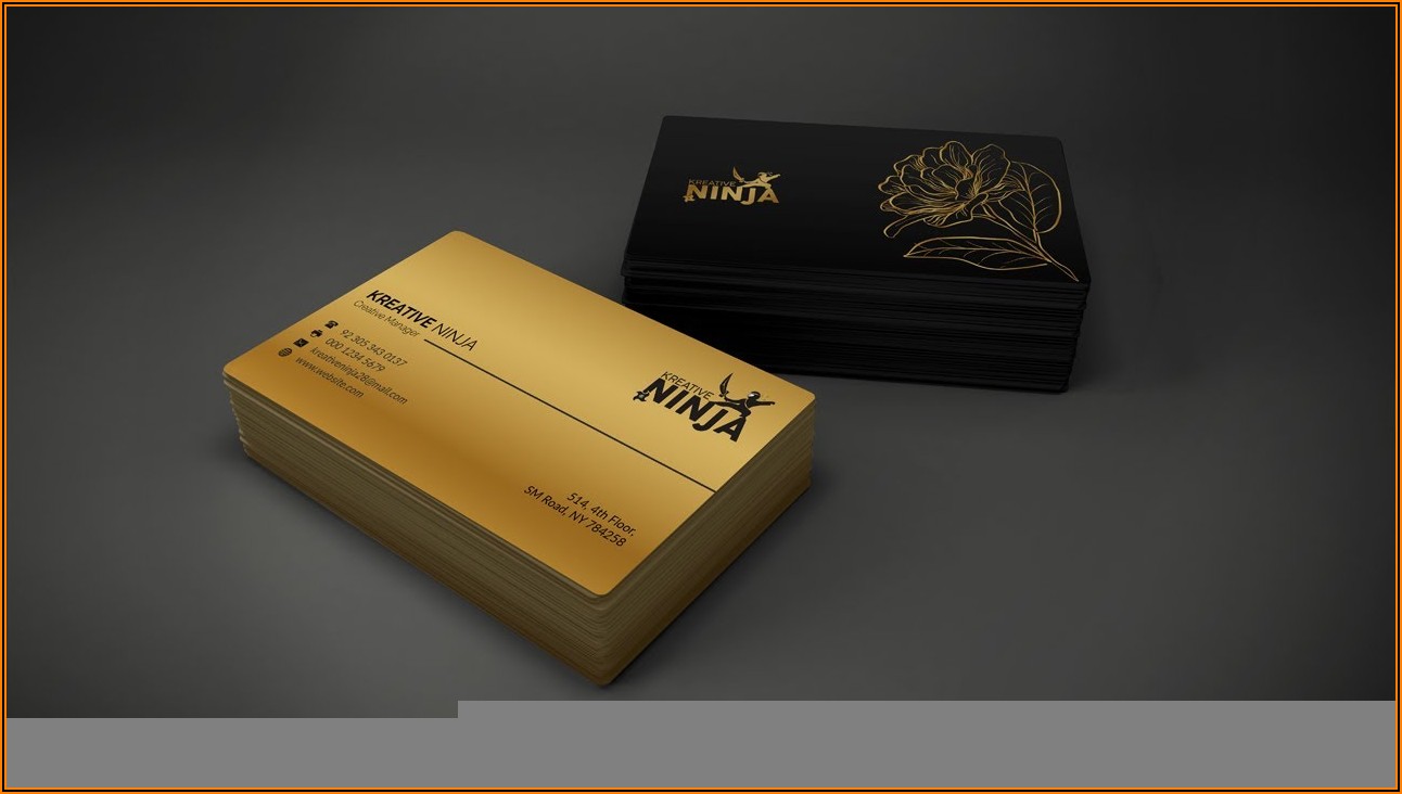 Free Black With Gold Foil Lettering Business Card Mockup Psd