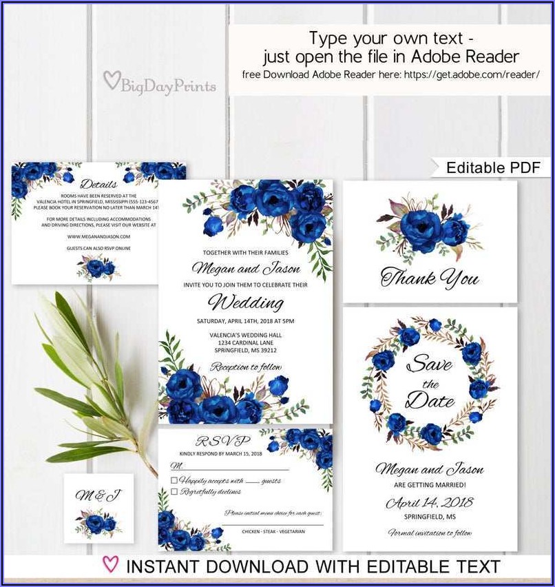Free Royal Blue Wedding Invitation Templates For Word