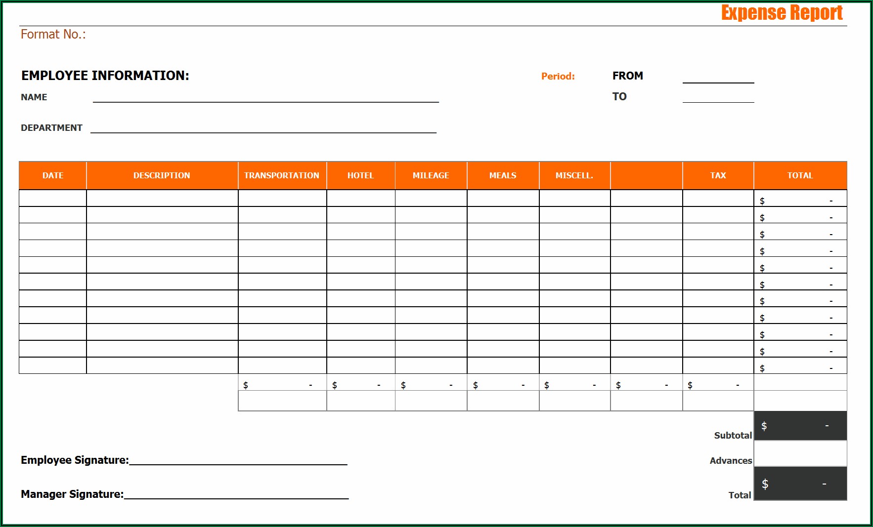 Free Weekly Expense Report Form Pdf