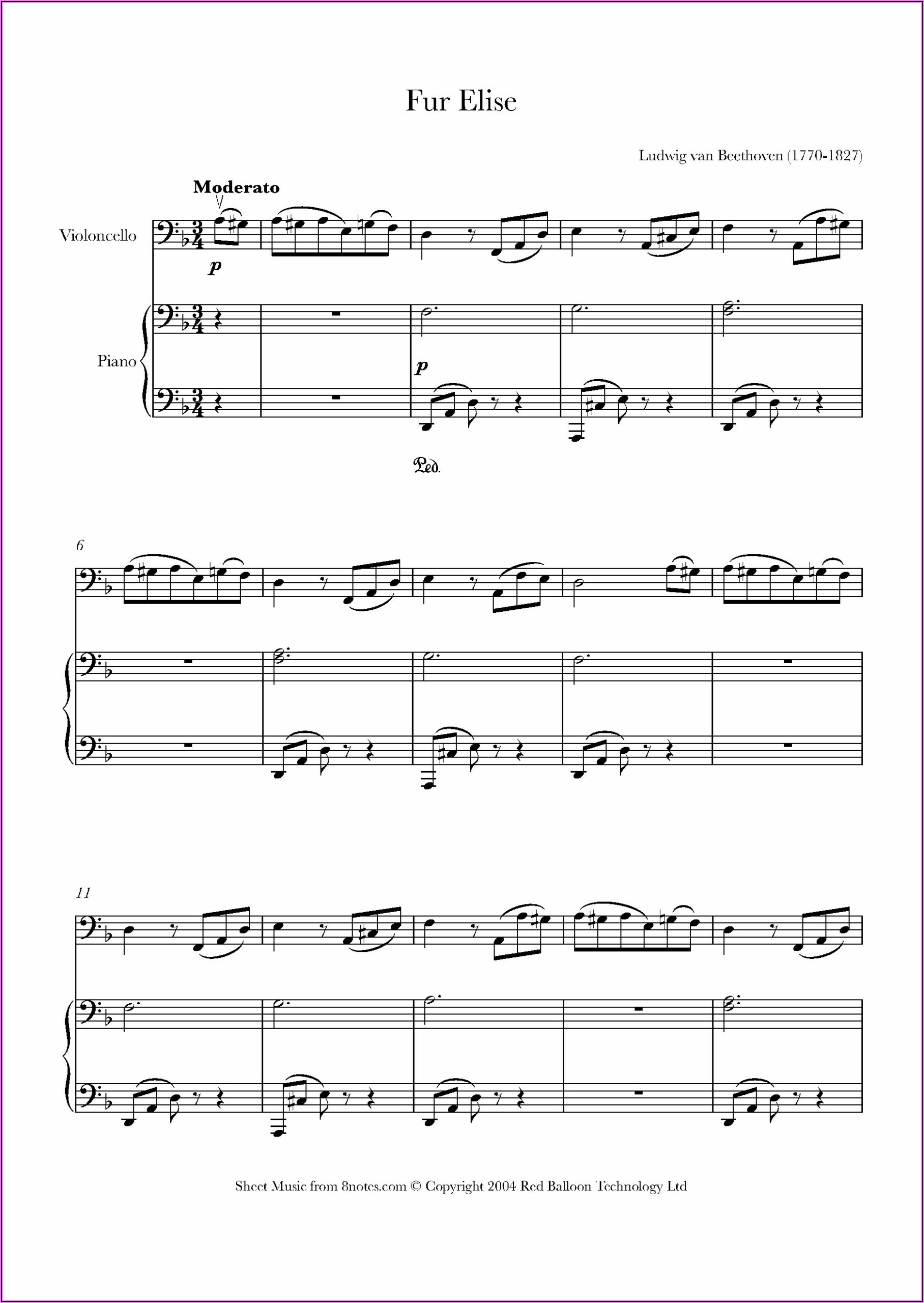 Fur Elise Piano Notes Easy Free