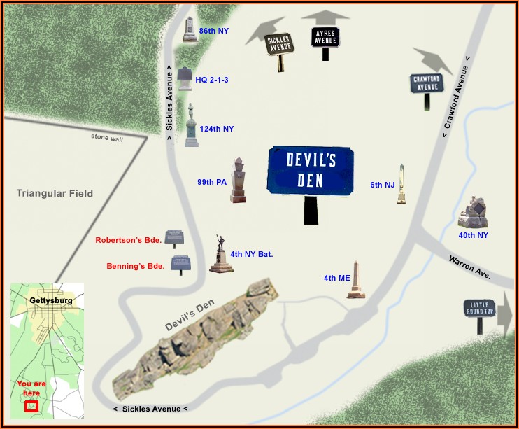 Gettysburg Battlefield Map Devil's Den