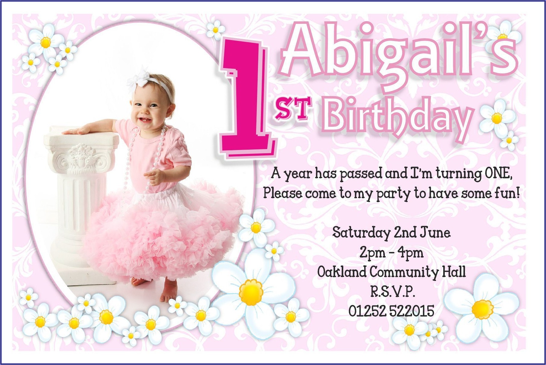 Girl Baby 1st Birthday Invitation