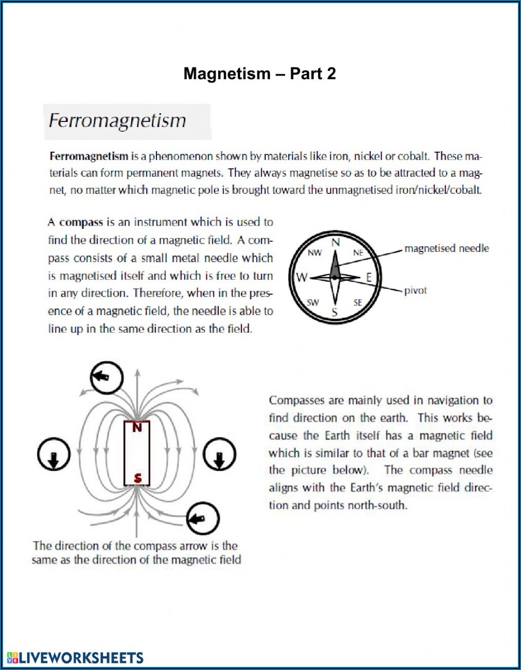 High School Physics Magnetism Worksheet
