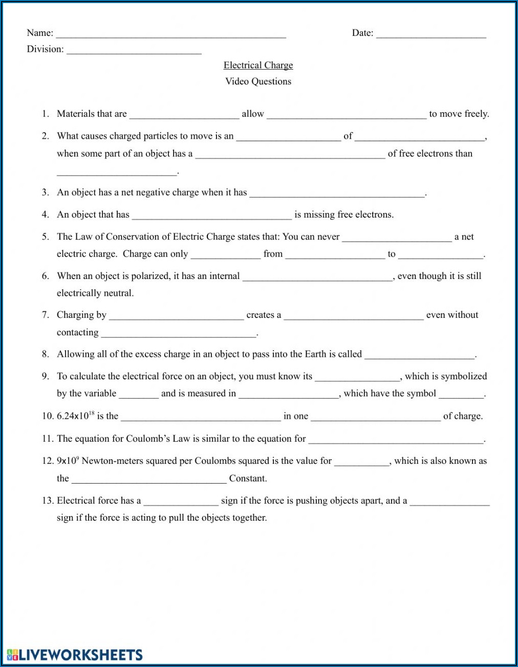 High School Physics Worksheets With Answers Pdf