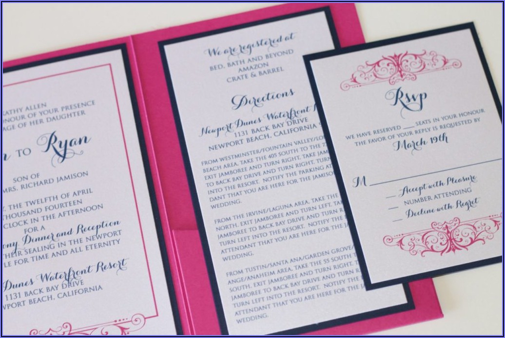 Hot Pink And Navy Blue Wedding Invitations