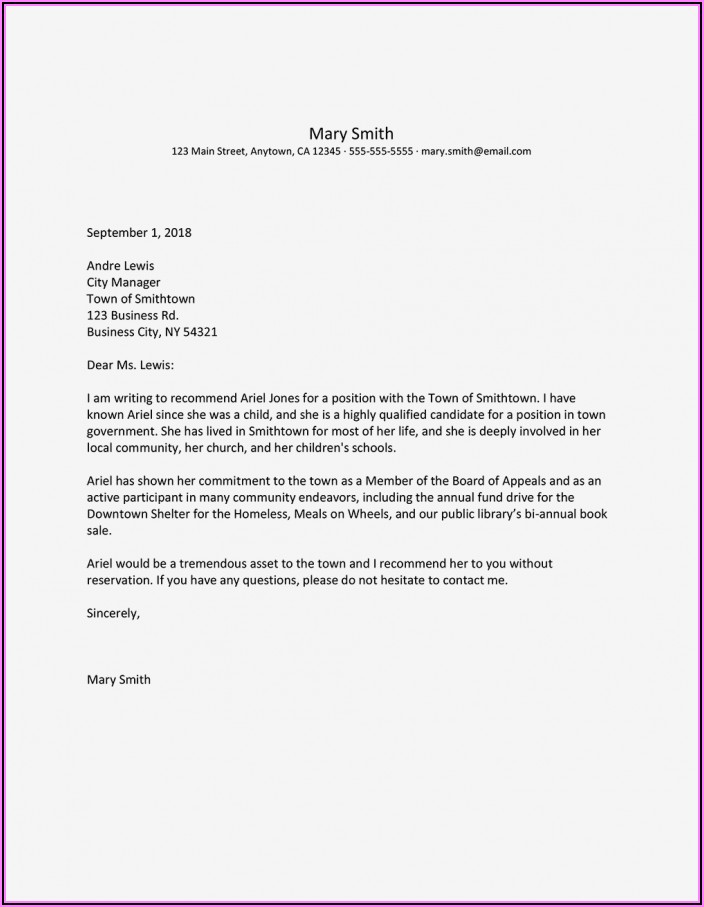 Immigration Recommendation Letter Sample Employer