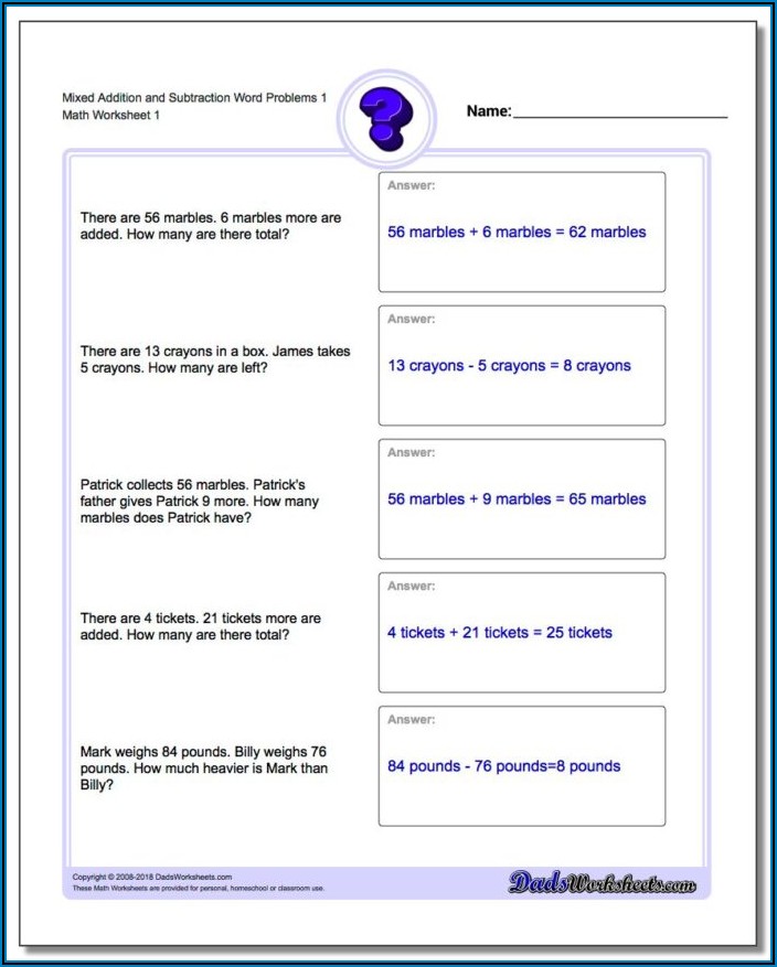 Math Worksheets For Grade 4 Addition And Subtraction Word Problems