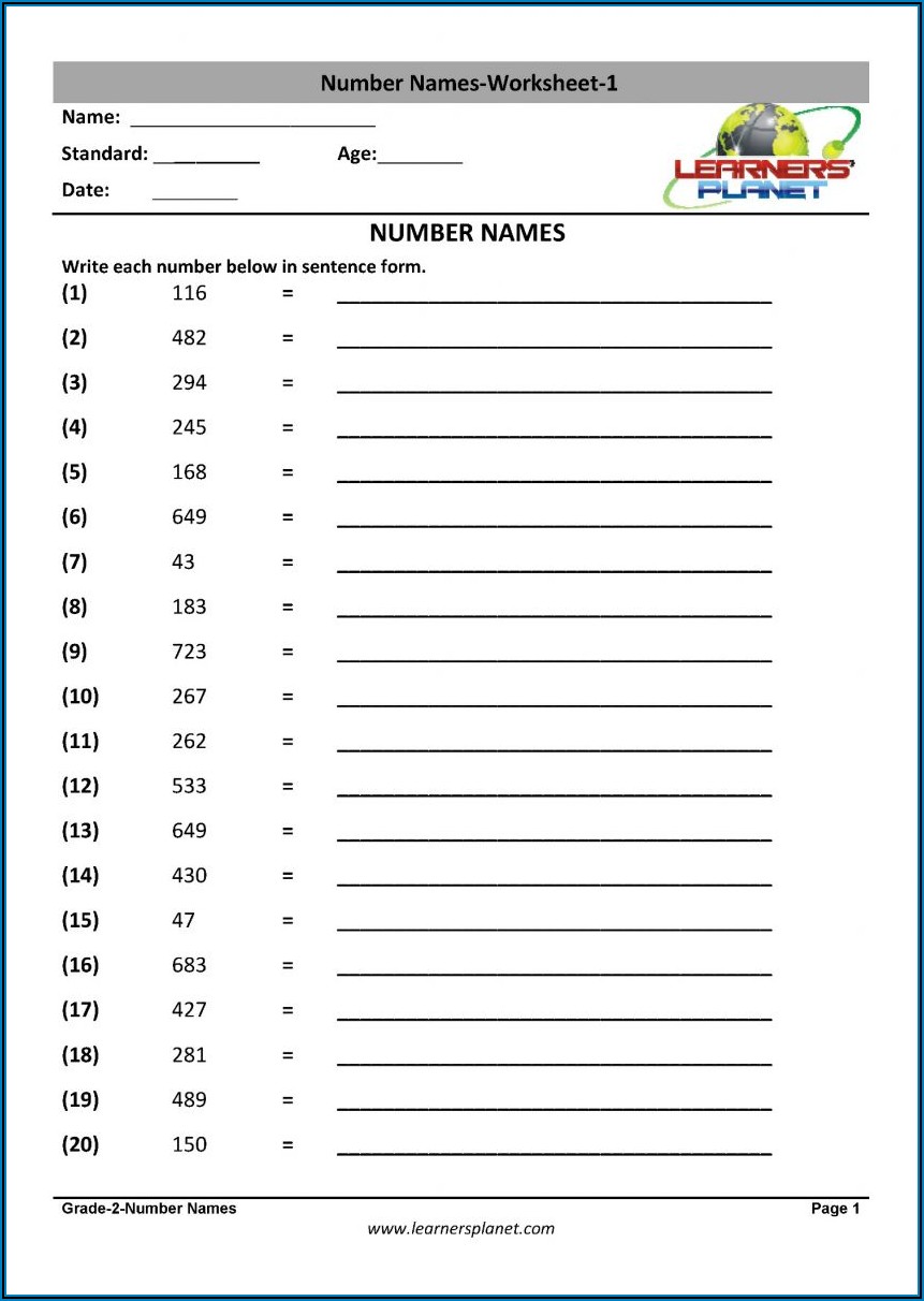 Mathematics Worksheets On Numbers Names Class 3