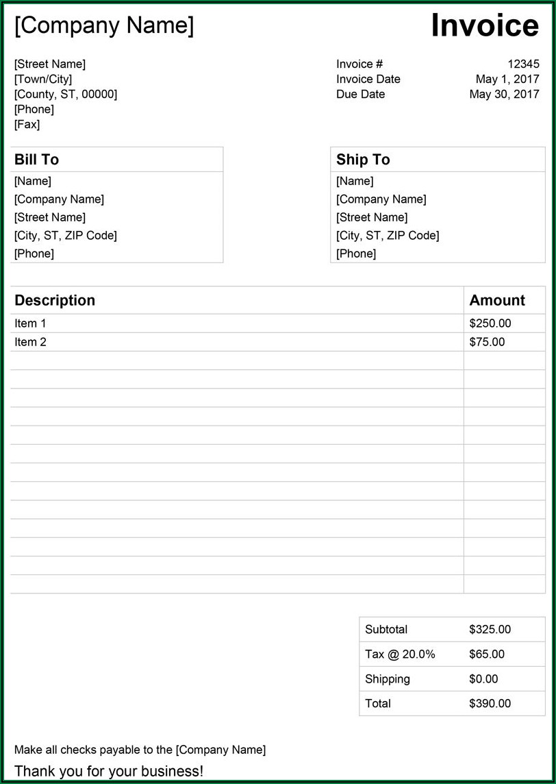 Microsoft Office Word 2003 Invoice Template