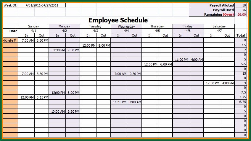 Monthly Employee Work Schedule Template Free