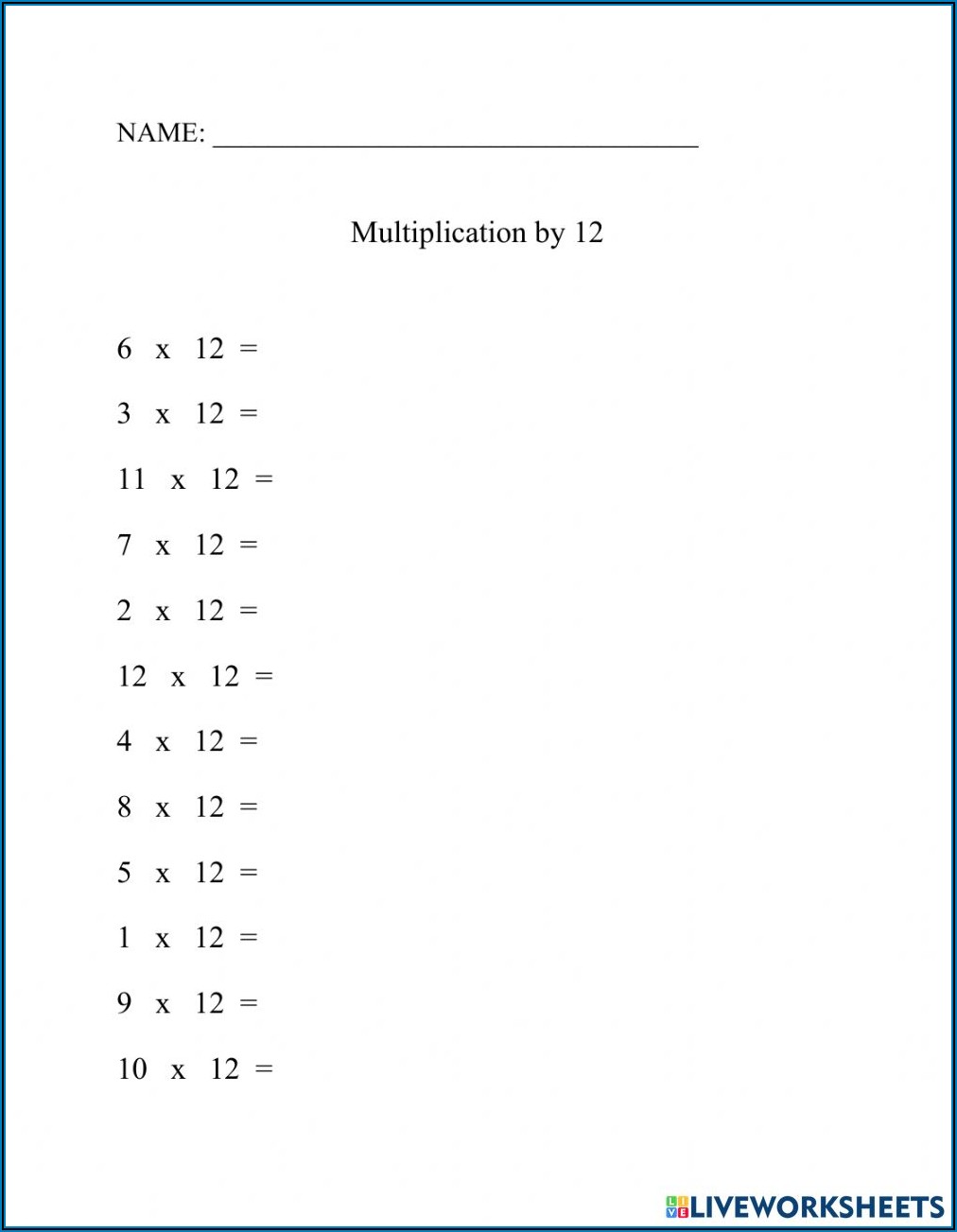 Multiplication Worksheet 12