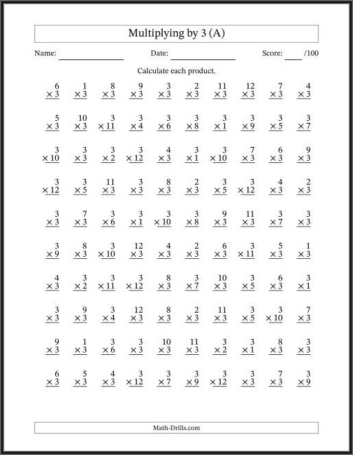 Multiplication Worksheet By 10