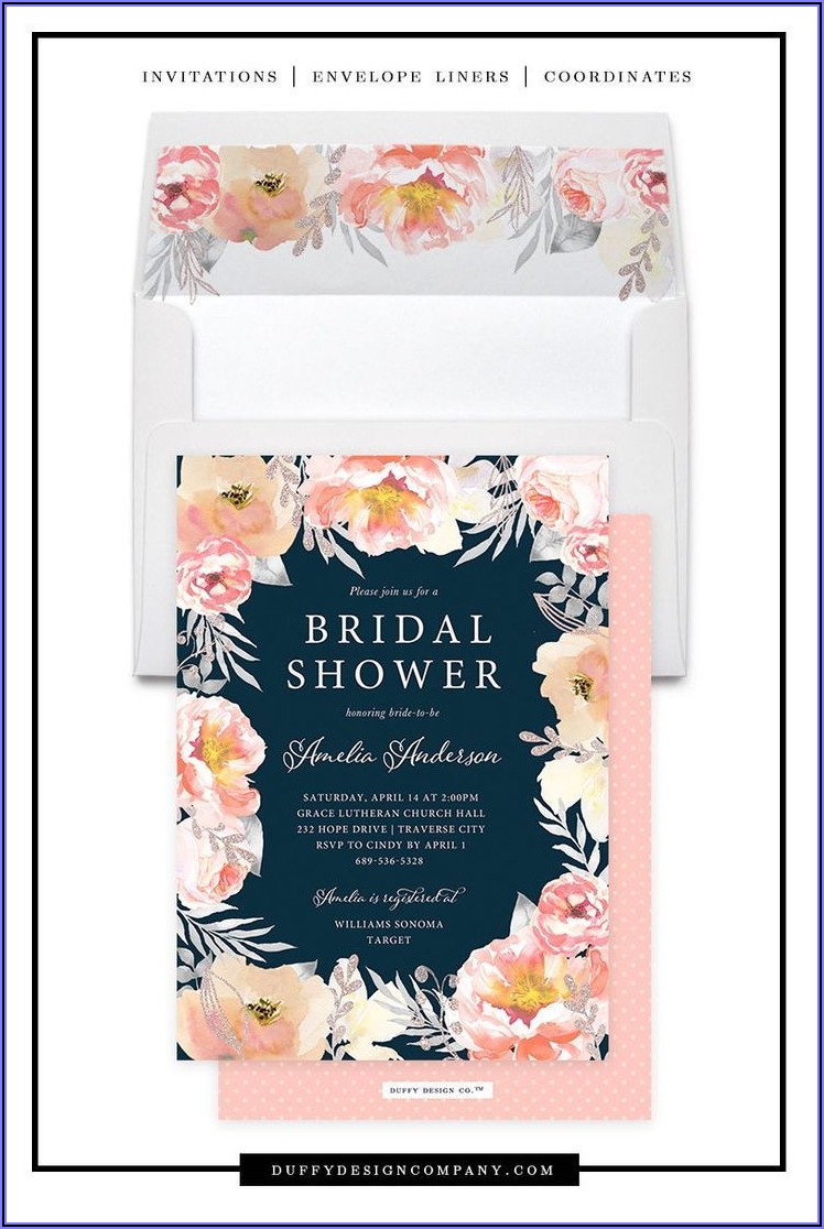 Navy Blue And Blush Bridal Shower Invitations
