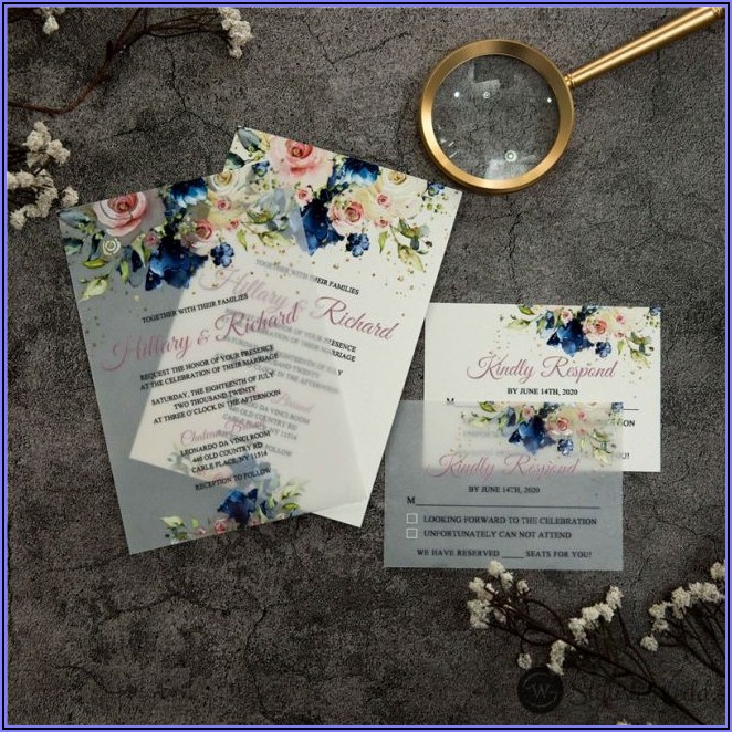 Navy Blue And Blush Wedding Invitations