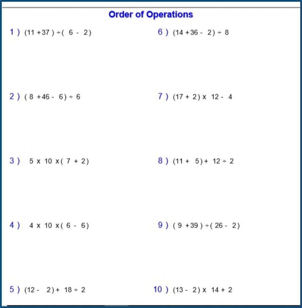 Order Of Operations Worksheets College Level