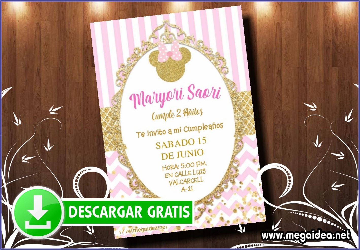 Pink And Gold Minnie Mouse Invitation Template Free