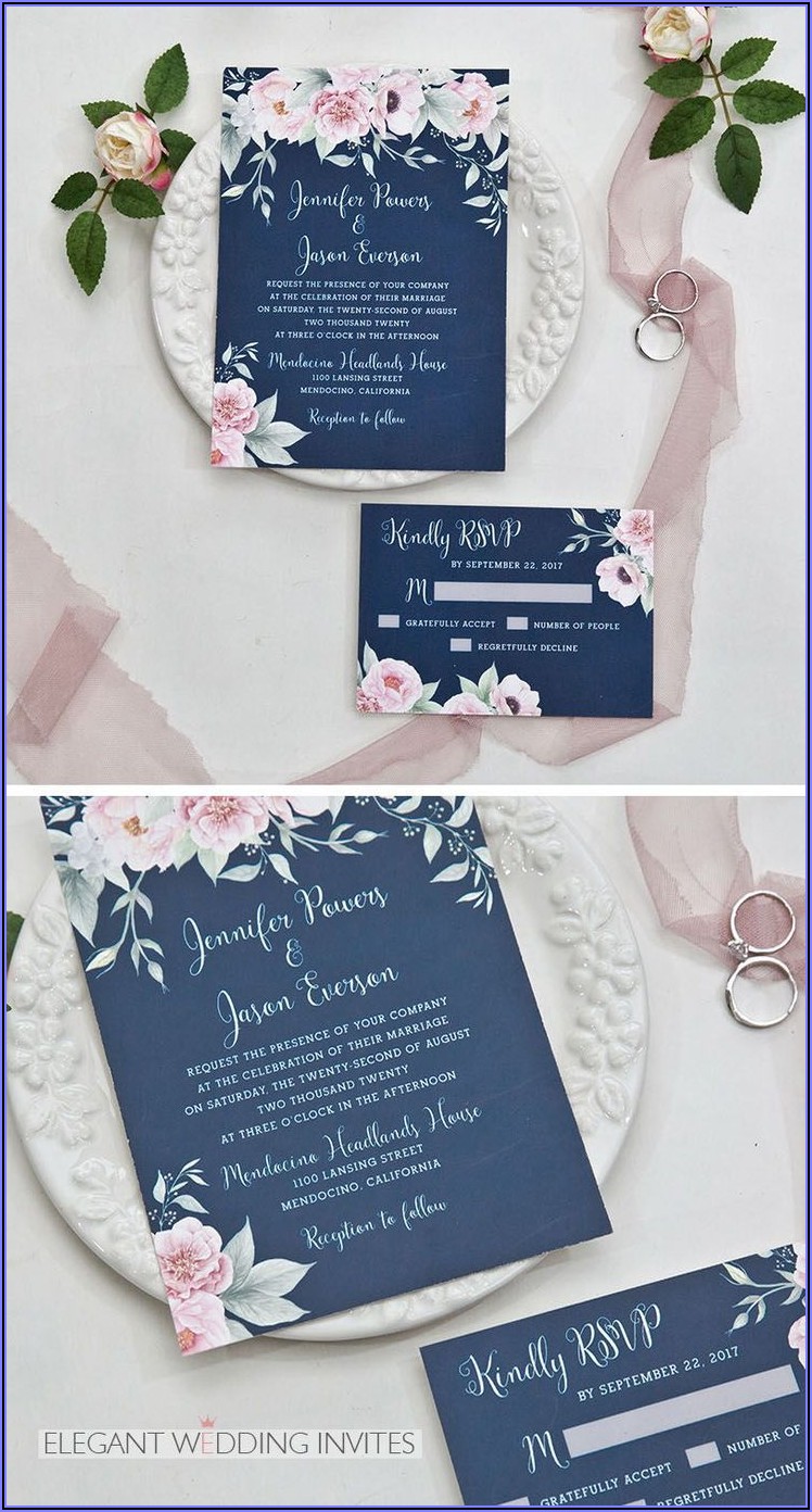 Pink And Navy Blue Wedding Invitations