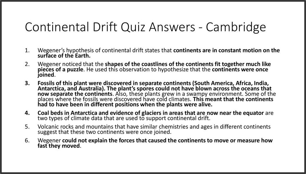 Plate Tectonics Section 17.1 Drifting Continents Worksheet Answer Key