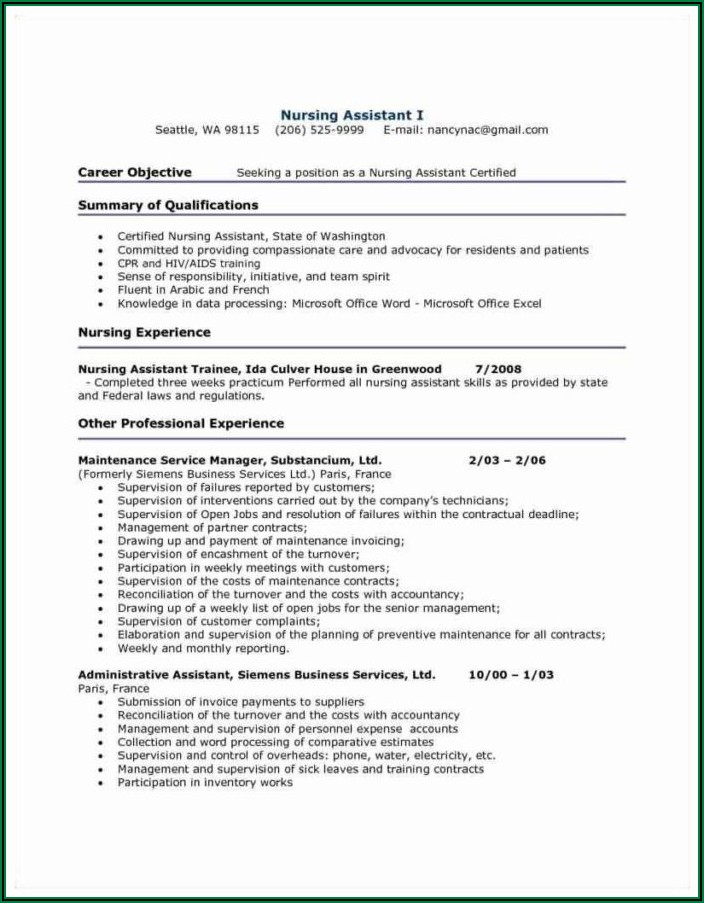 Resume Objective Statements For Nursing Assistant