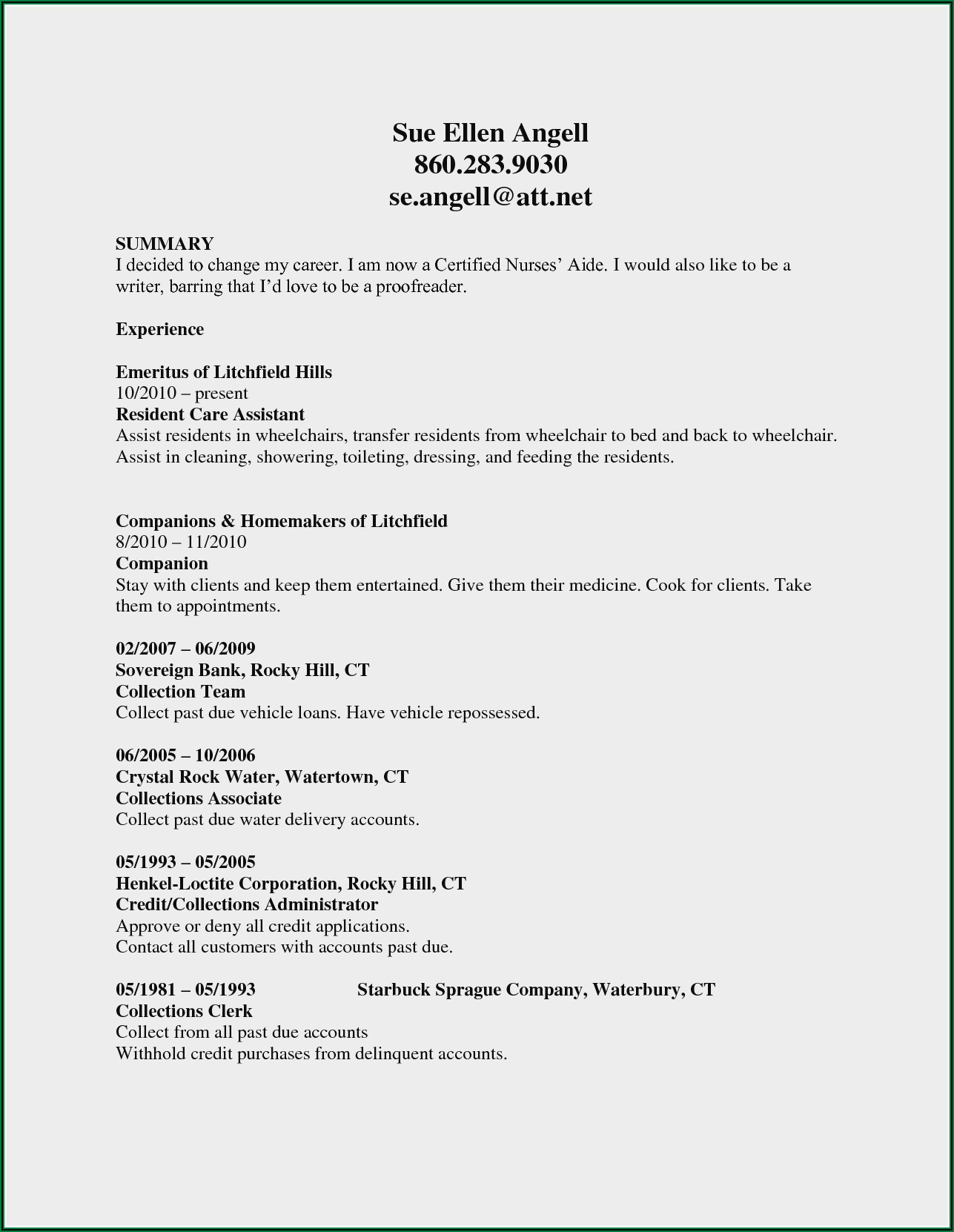 Resume Sample For Certified Nursing Assistant